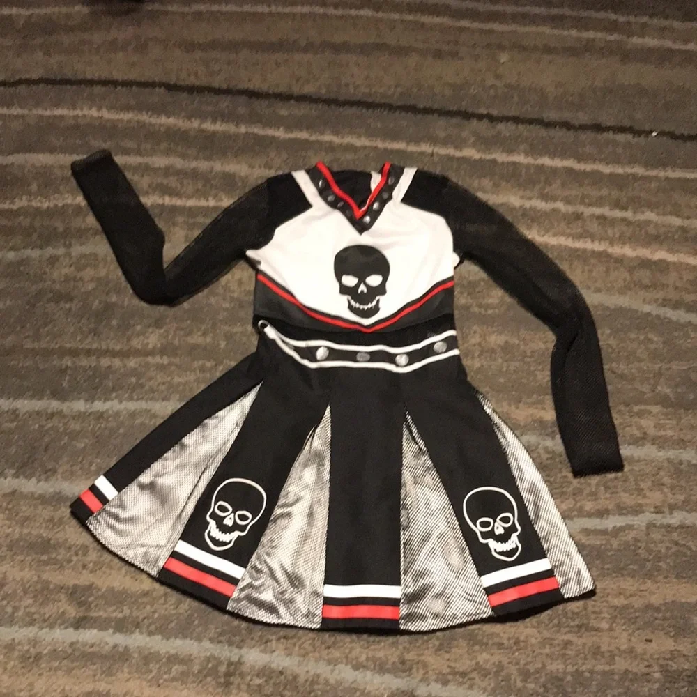 Girls Black and White Fear Squad Cheerleader Polyester Dress Halloween Costumes